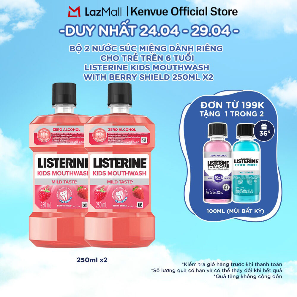 Bộ 2 chai Nước Súc Miệng Listerine Kids Mouthwash Dành Riêng Cho Trẻ Trên 6 Tuổi 250mlx2