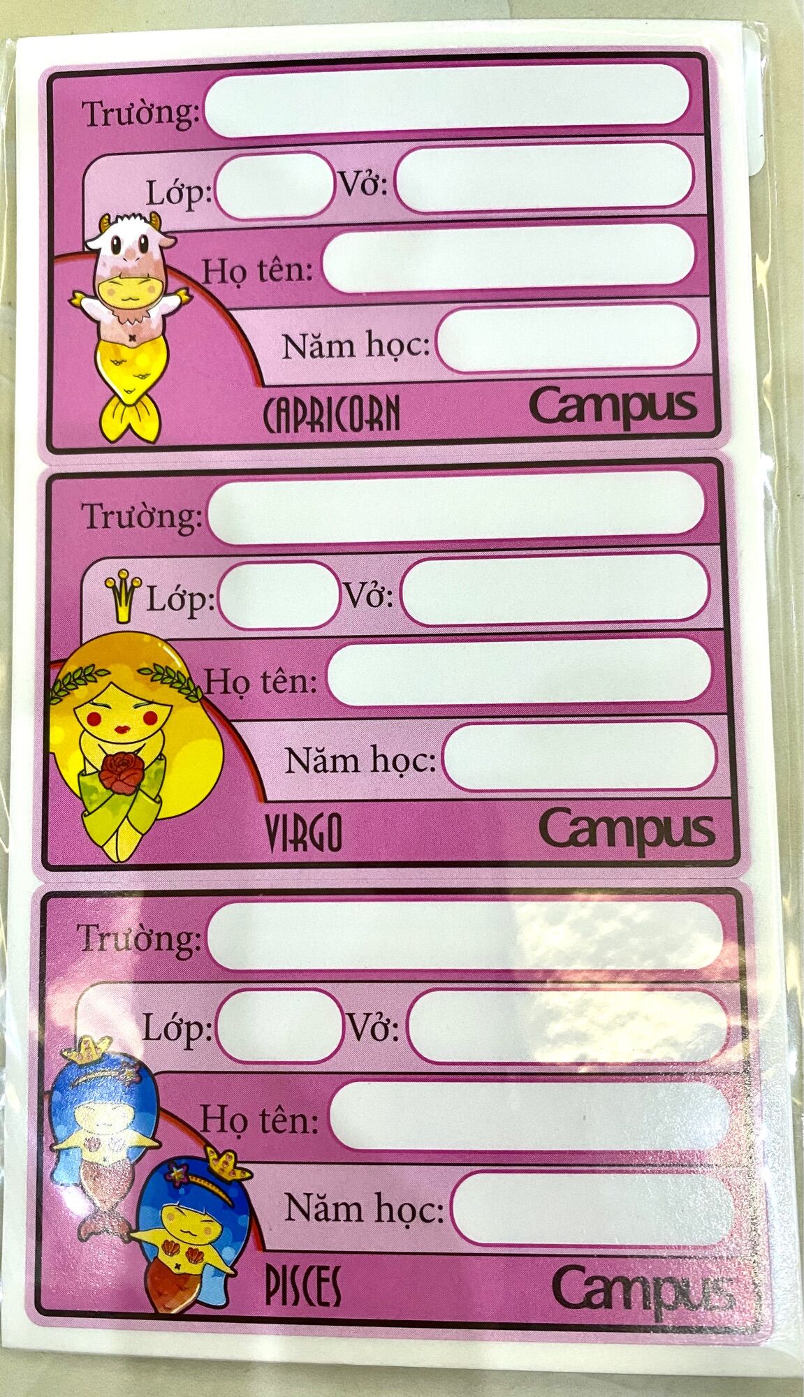 Tập nhãn vở campus (1 tập 24 cái nhãn)