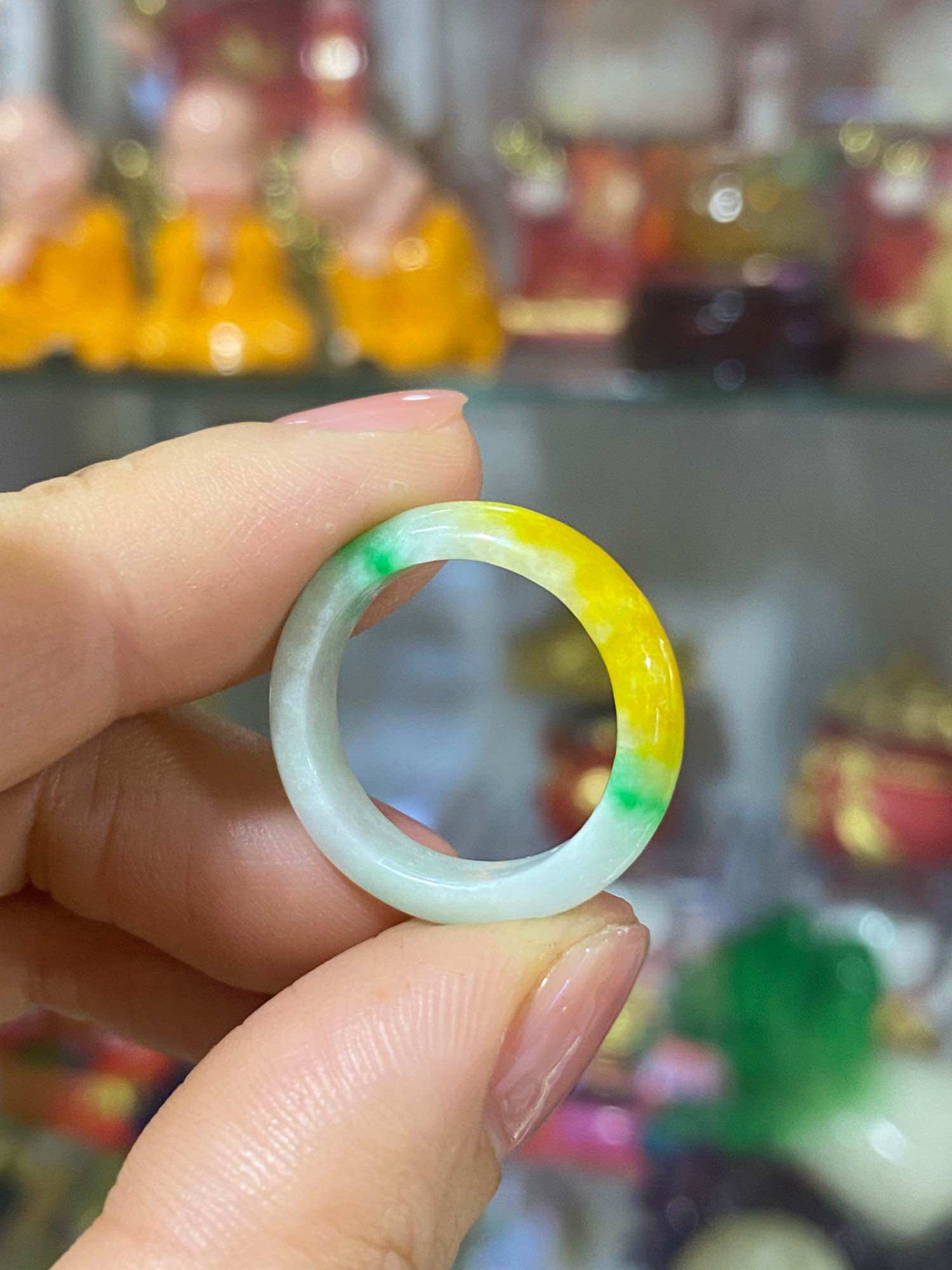 Nhẫn đá cẩm thạch đá 3 màu phú quý