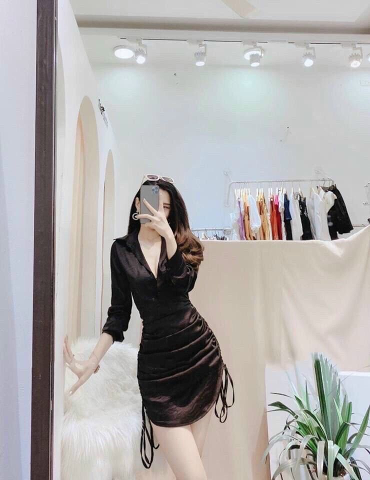 Đầm sơ mi rút dây 2 bên