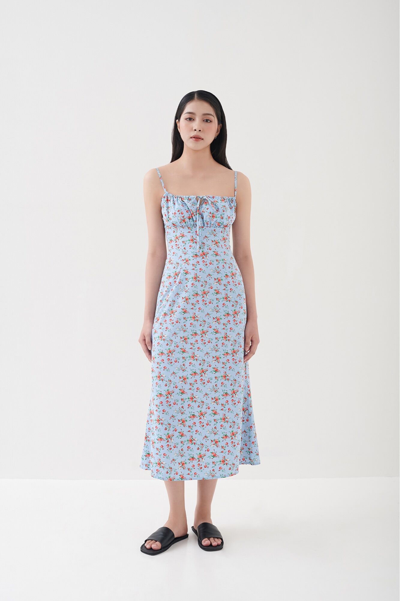 AMEGON Đầm lụa hoa nhí rút ngực FLEUR DRESS