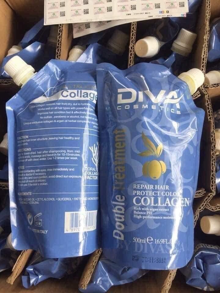 Kem hấp ủ tóc Colagen DIVA túi 500ml chất kem vàng đặc