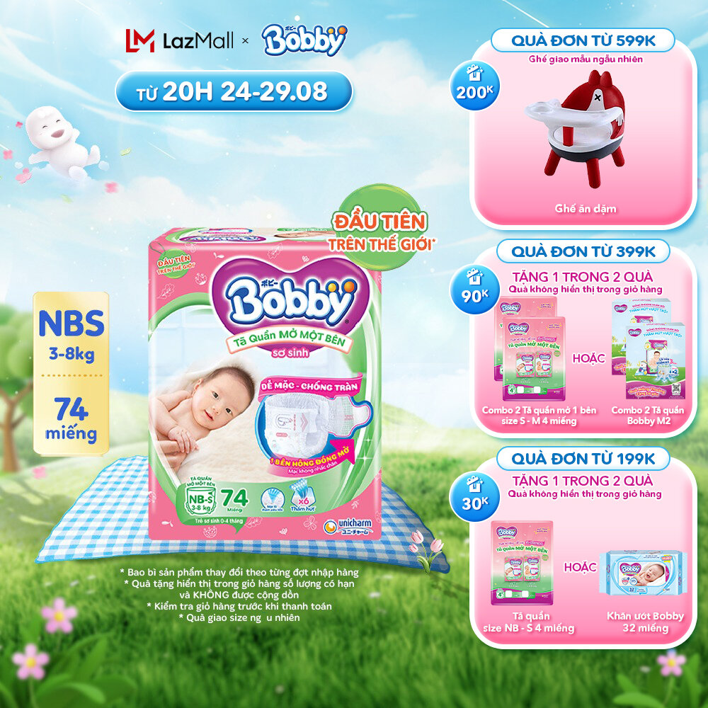 Tã/bỉm quần mở một bên bobby size nb-s 74 miếng