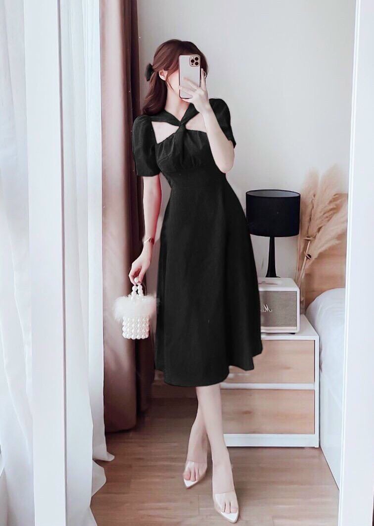 (SHOP TÁO ĐỎ BIGSIZE 50kg-90kg) Đầm xoắn ngực 565 - màu đỏ/ đen/ trắng