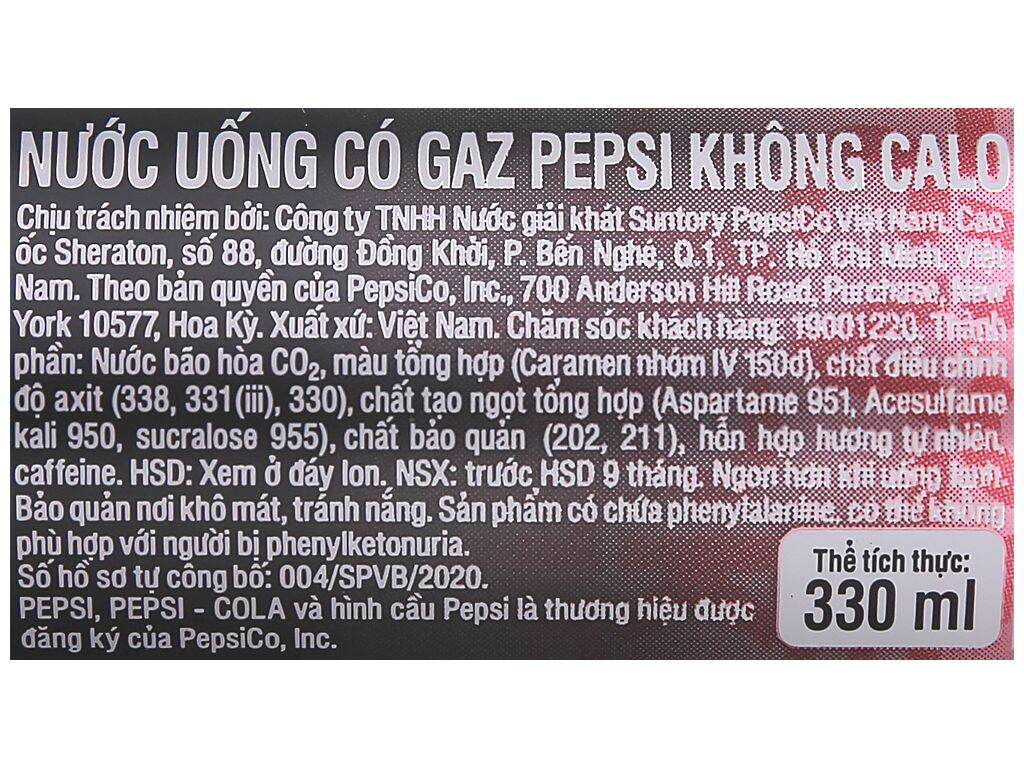 (Set 6 Lon) Nước Ngọt PEPSI Không Calo Các Vị 320ml/lon