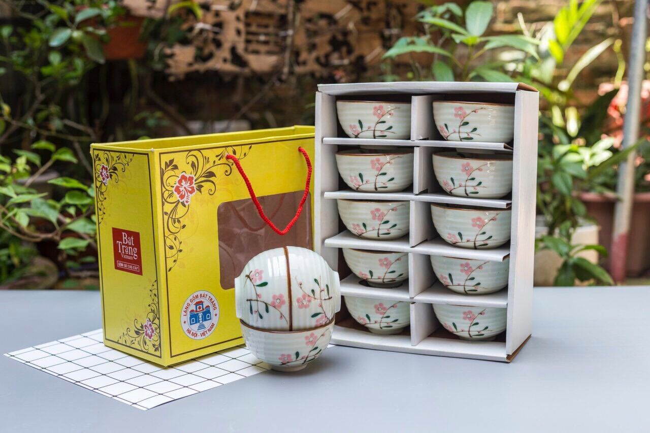 Set 10 bát cơm làm quà tặng. Gốm sứ Bát Tràng.