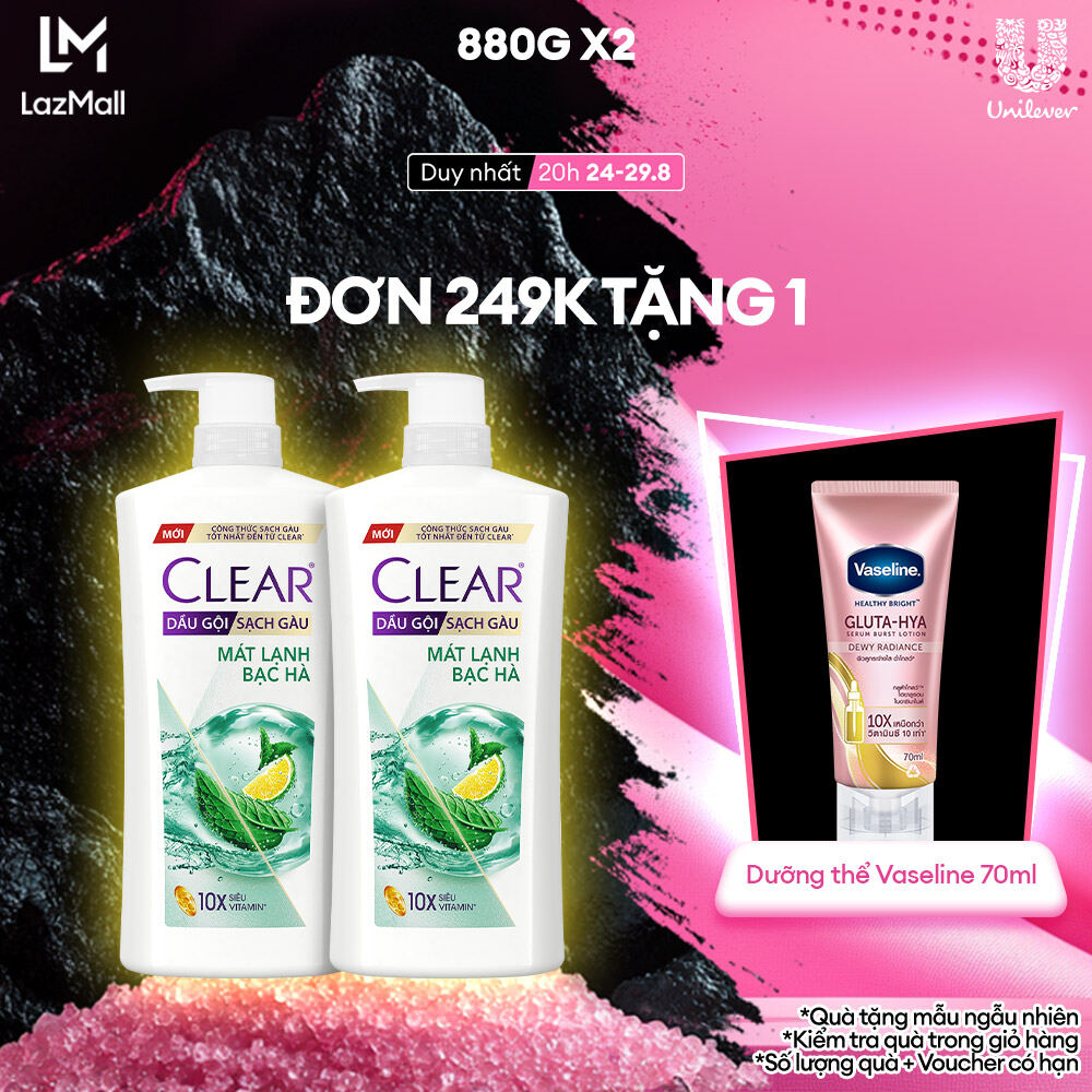 Combo 2 dầu gội đầu sạch gàu clear mát lạnh bạc hà 880g