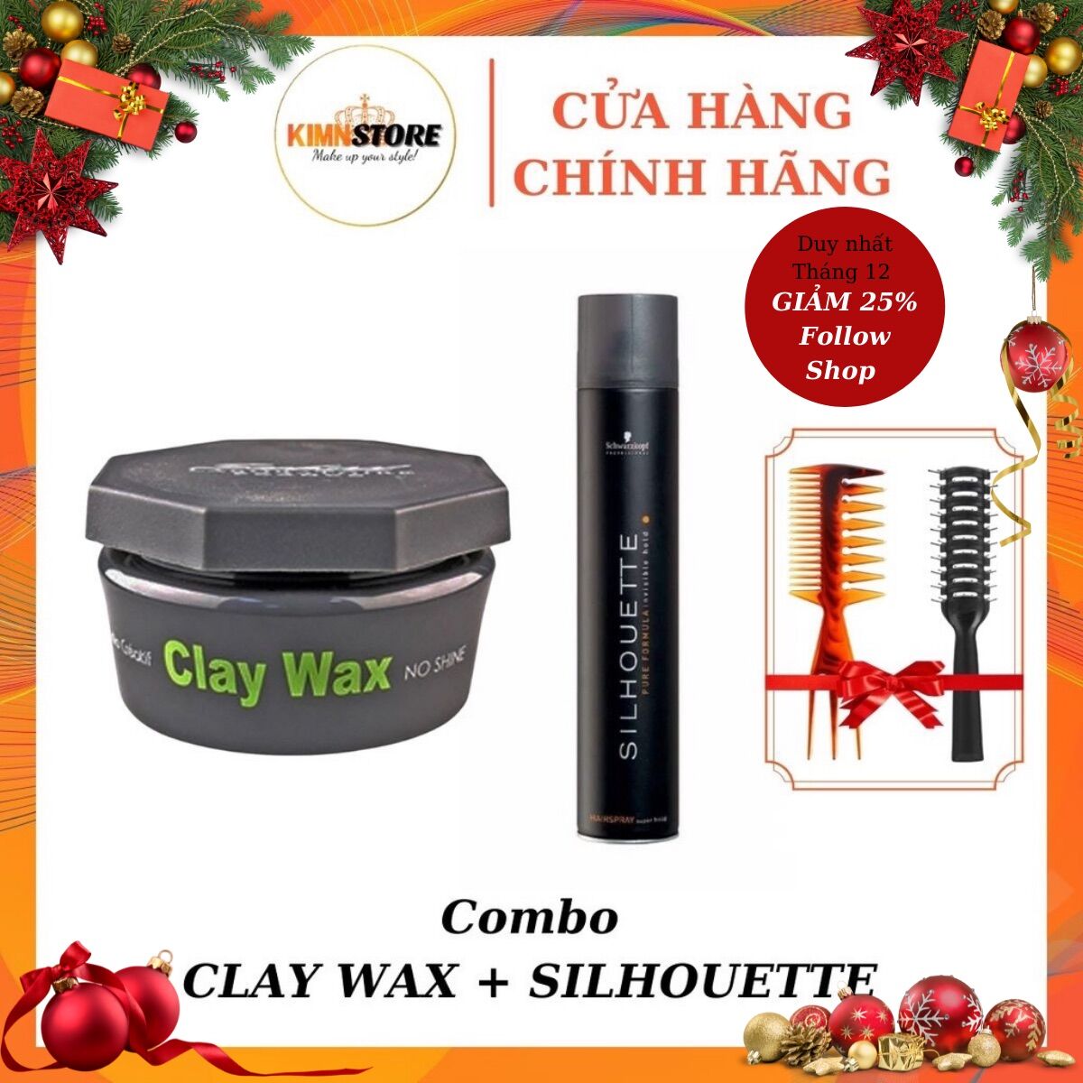 Combo Sáp vuốt tóc CLAY WAX 100g & Gôm xịt tóc nam (mẫu tùy chọn)