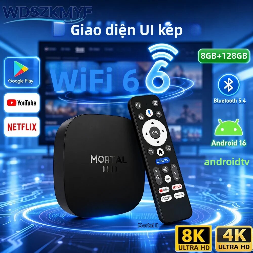 Hộp Giải Mã Truyền Hình Thông Minh T1+ Android 16.0 8K HD Media Player, Wifi 6 Kép, Chip RK3518 Lõi Tứ, RAM 8GB, ROM 128GB, Tích Hợp Trợ Lý Giọng Nói Và Điều Khiển Từ Xa
