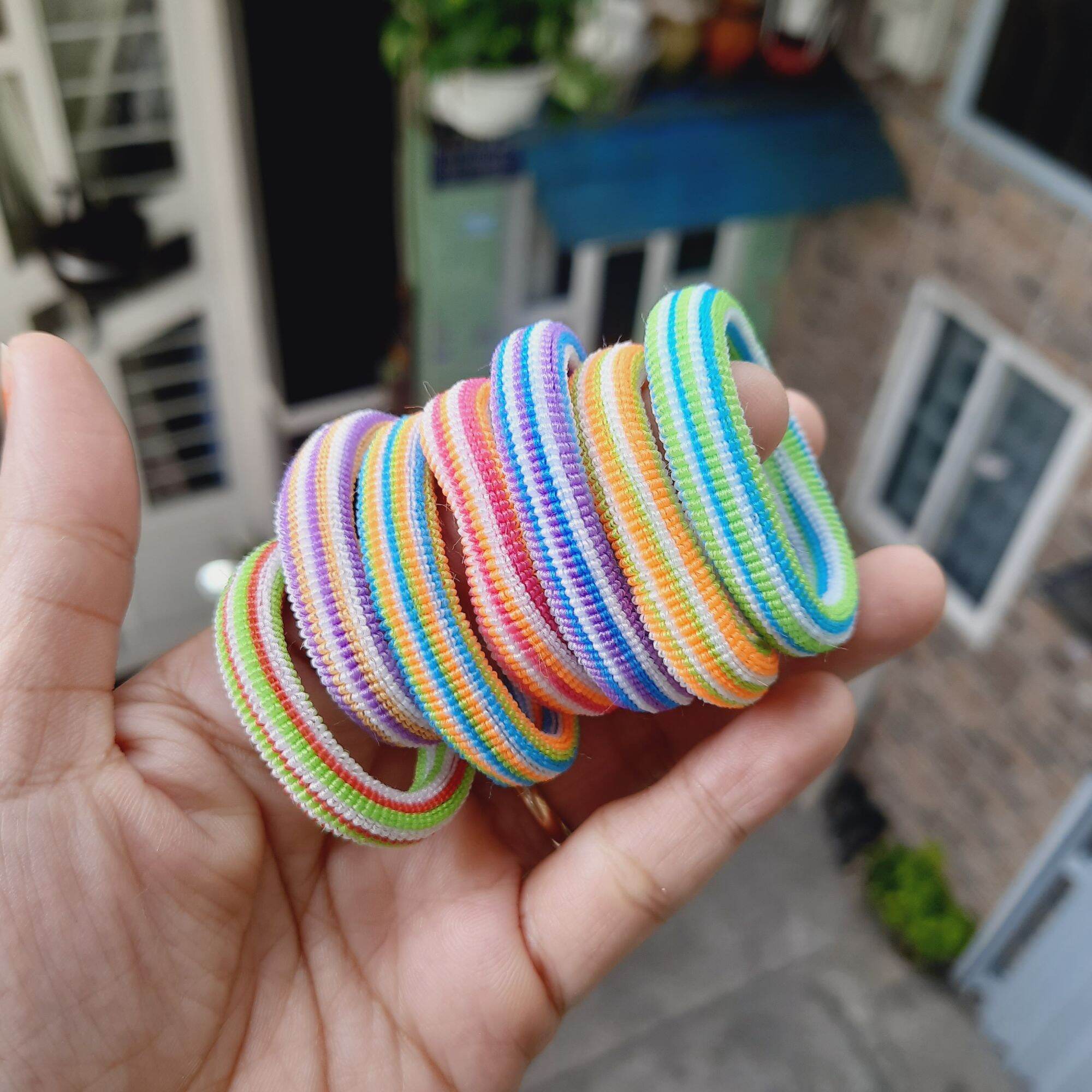 Túi 48 thun cột tóc sọc màu tươi,mềm,co giản loại nhỏ (4cm,bản 1cm)