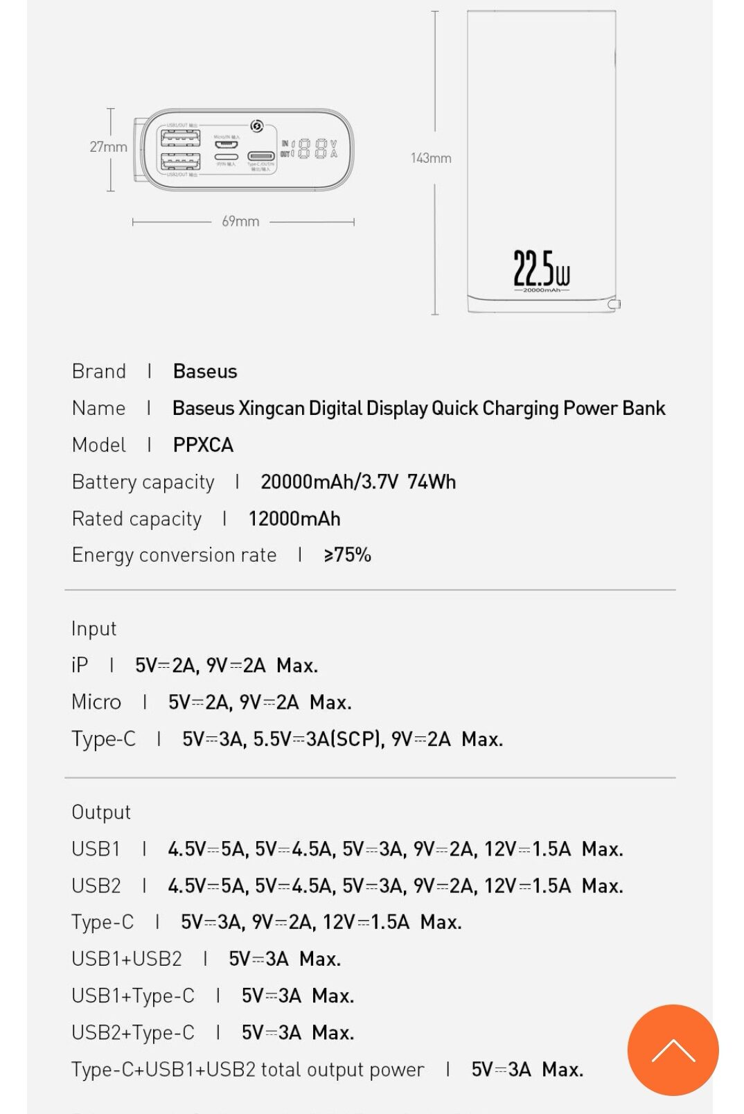 Pin dự phòng sạc nhanh Baseus Starlight Digital Display 20000mAh (22.5W, PD/ Quick Charge Dualway Power Bank )