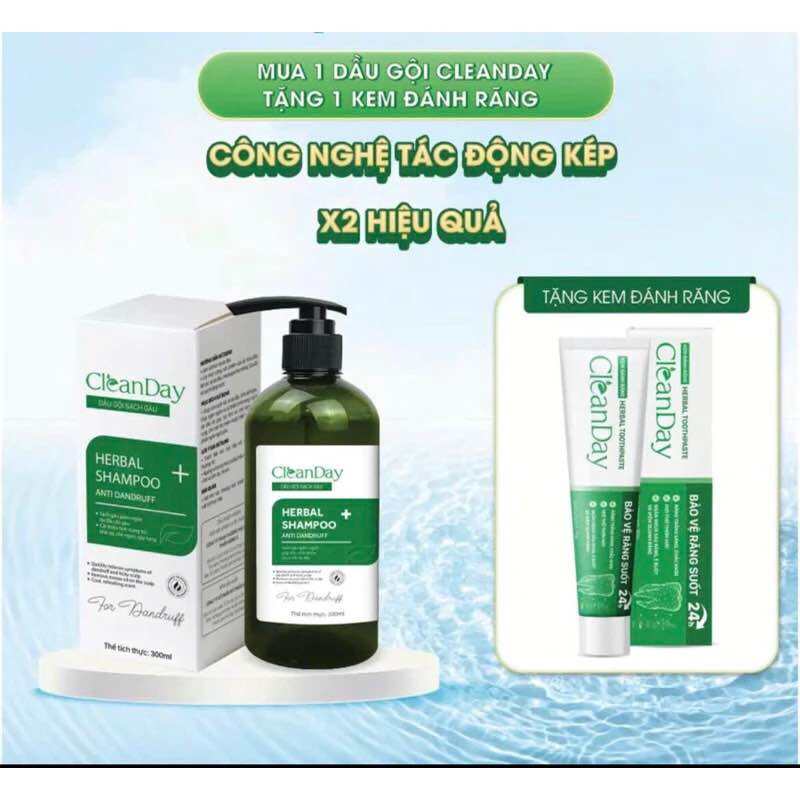 Dầu gội thảo dược Cleanday - dầu gội cleanday- combo 1 chai tặng kem đánh răng