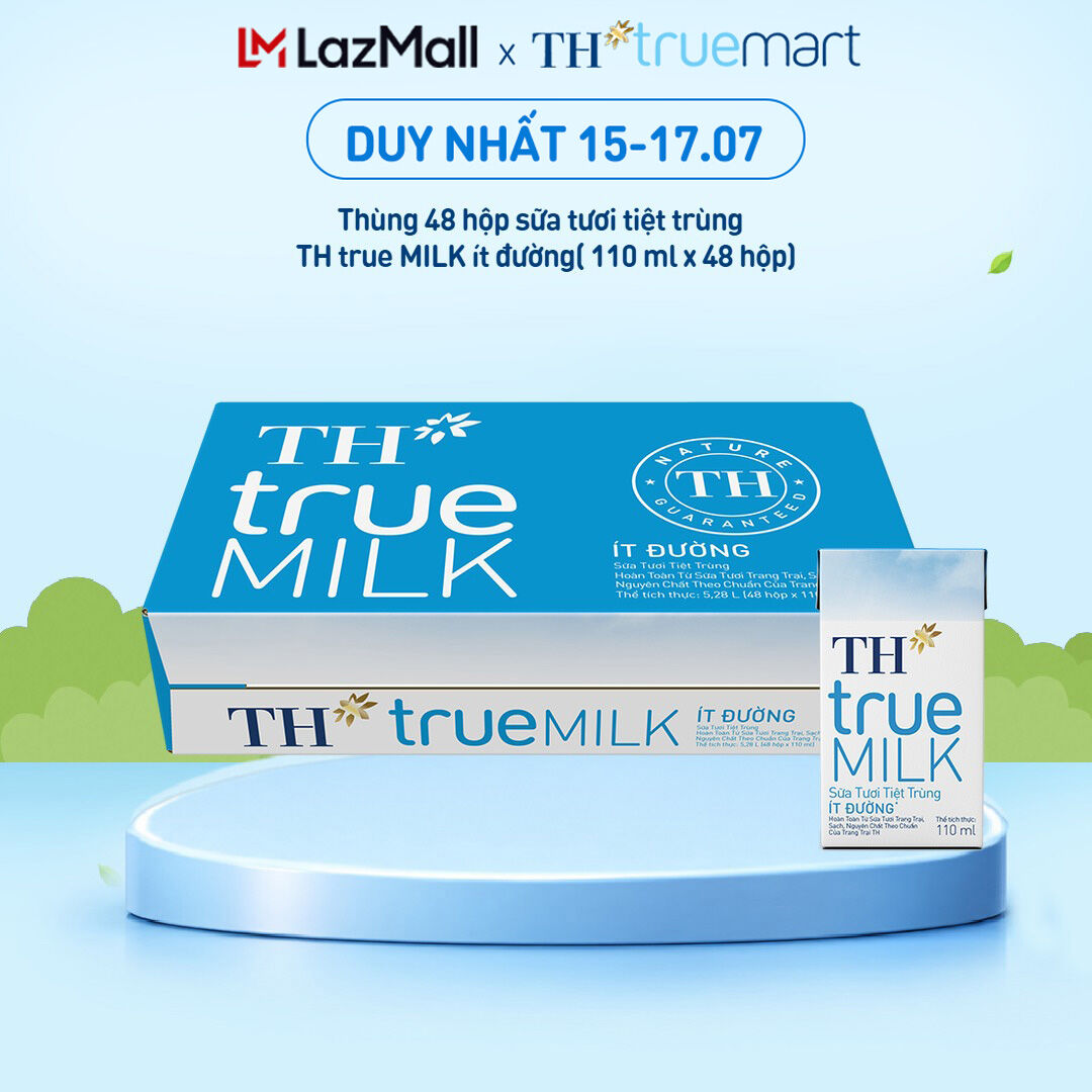 Thùng 48 hộp sữa tươi tiệt trùng TH true MILK ít đường 110 ml (110 ml x 48)
