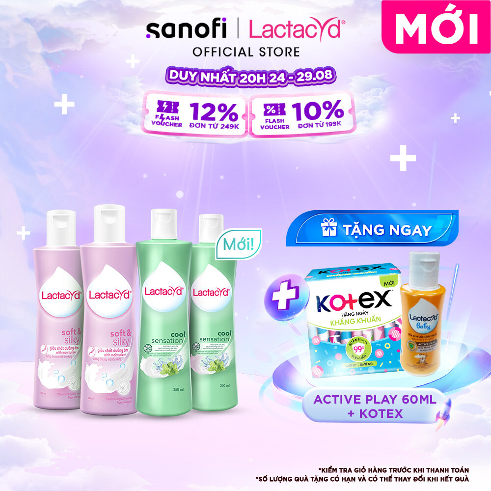 Bộ 2 chai ddvs phụ nữ lactacyd cool sensation 250ml + 2 chai lactacyd soft & silky 250ml