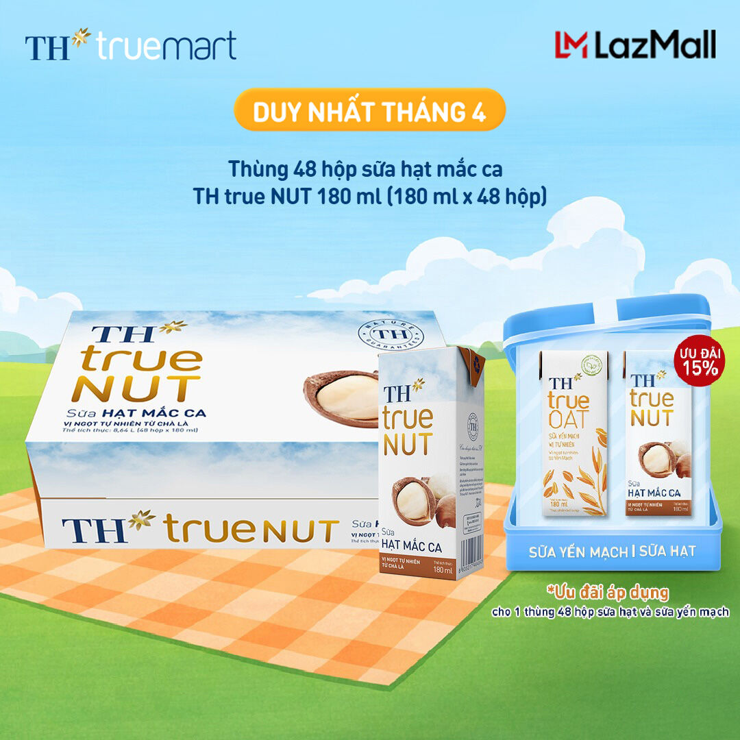 Thùng 48 hộp sữa hạt mắc ca TH true NUT 180 ml (180 ml x 48)