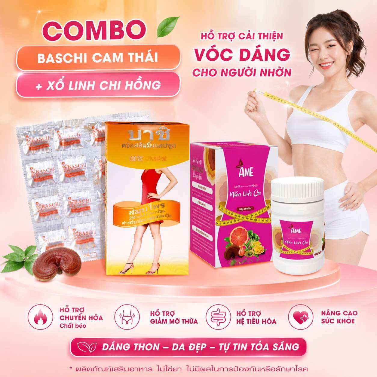 Combo Baschi Cam Thái + Xôi Linh Chi Hồng Giảm Cân Cấp Tốc Hỗ Trợ Cải Thiện Vóc Dáng Cho ( 30 ngày dùng 5-10kg )