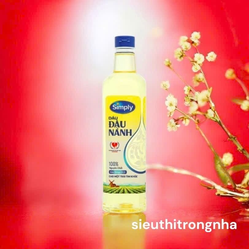 Dầu đậu nành Simply 1L 100% chiết xuất đậu nành nguyên chất_Giàu Omega 3_6_9