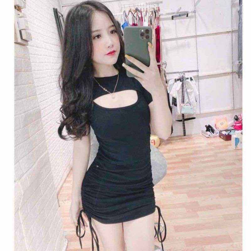 Đầm body - T22- đầm ôm khoét ngực rút dây body