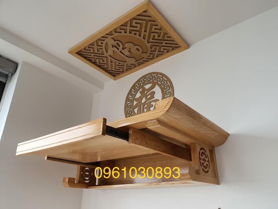 Full bộ bàn thờ treo tường gỗ sồi ngăn kéo kích thước 48x81cm