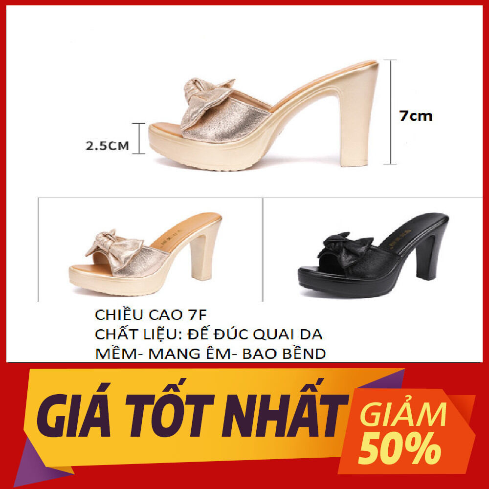Dép cao gót nơ nhũ 7F GPSHOP ms02
