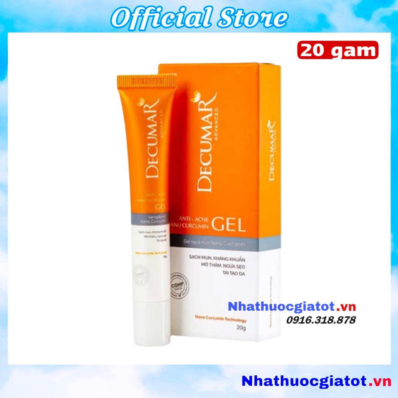 Gel ngừa mụn decumar nano curcumin giúp ngừa mụn, mờ vết thâm tuýp 20g