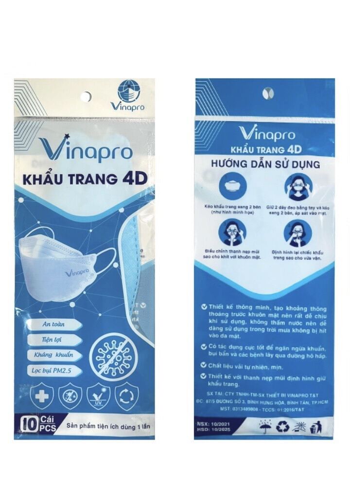 Khẩu trang KF94 Vinapro 4D _Kháng khuẩn Cao Cấp _(10 Cái 1 Gói) thumbnail