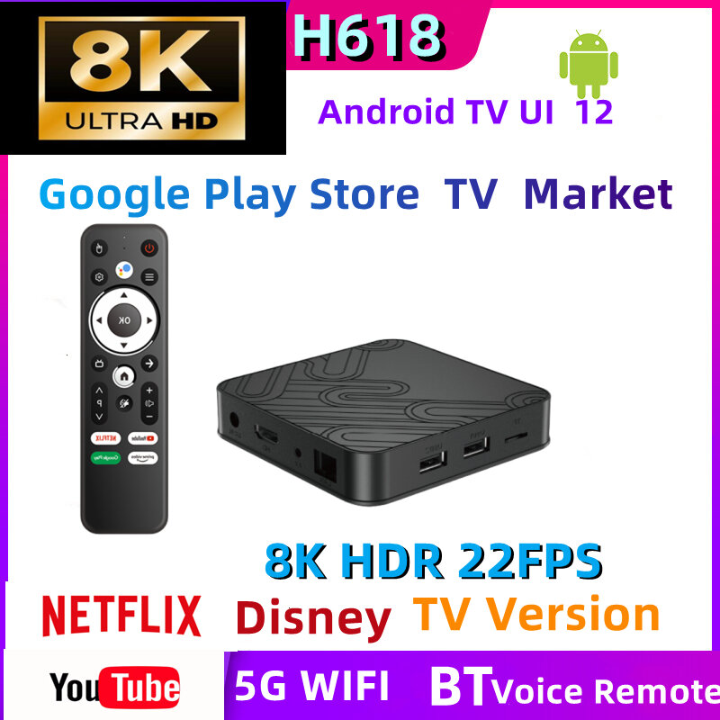 8K Android Tv Os Smart Tv Box Allwinner H618 24G/5G Wifi Bluetooth 5.0 Google Voice Trợ Lý Nhà đa Phương Tiện Có Điều Khiển Từ Xa