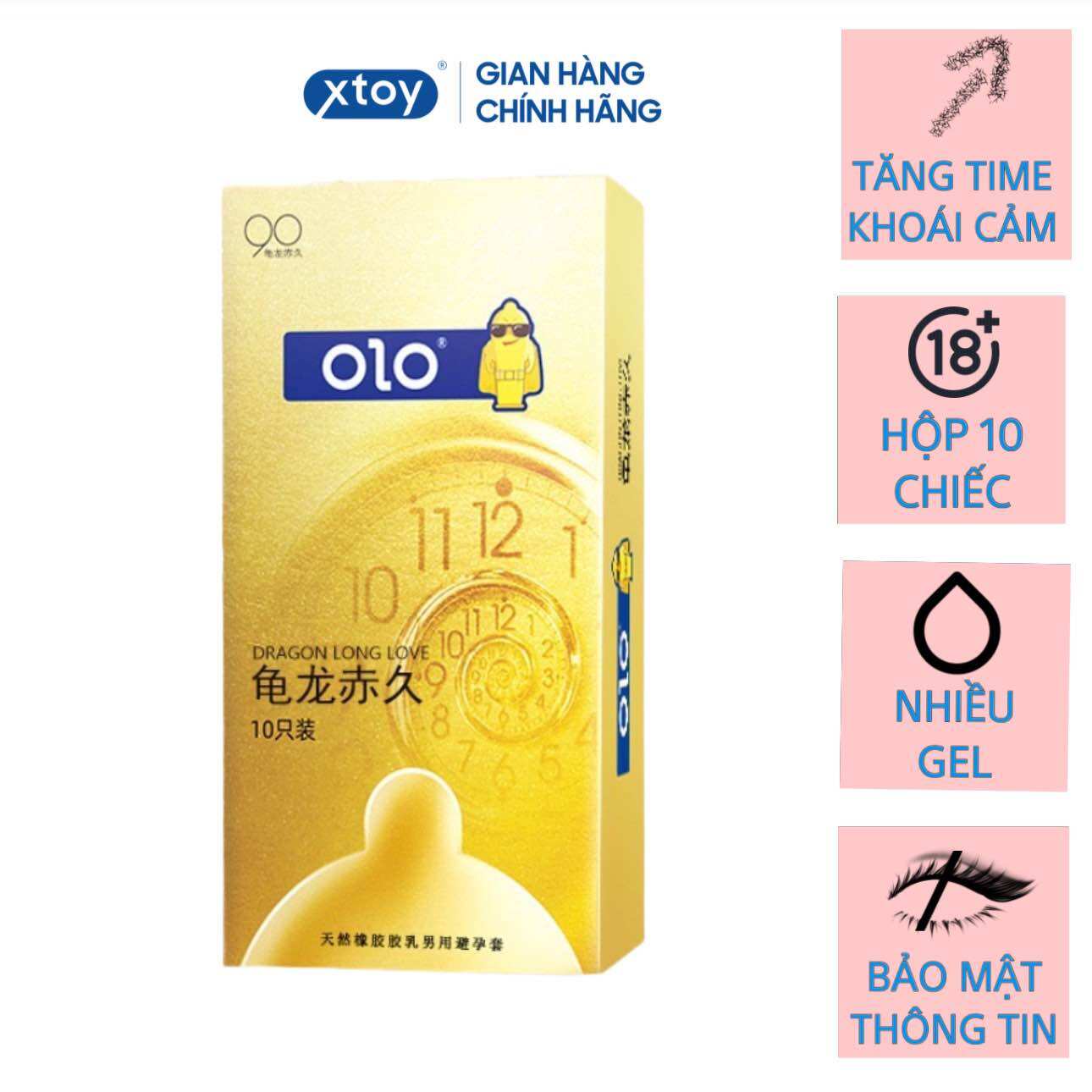 Bao Cao Su OLO 001 GOLDENLOVE Mỏng Nhất Thế Giới - Gốc Nước - Hộp 10 Bcs Vàng - Nhiều Gel