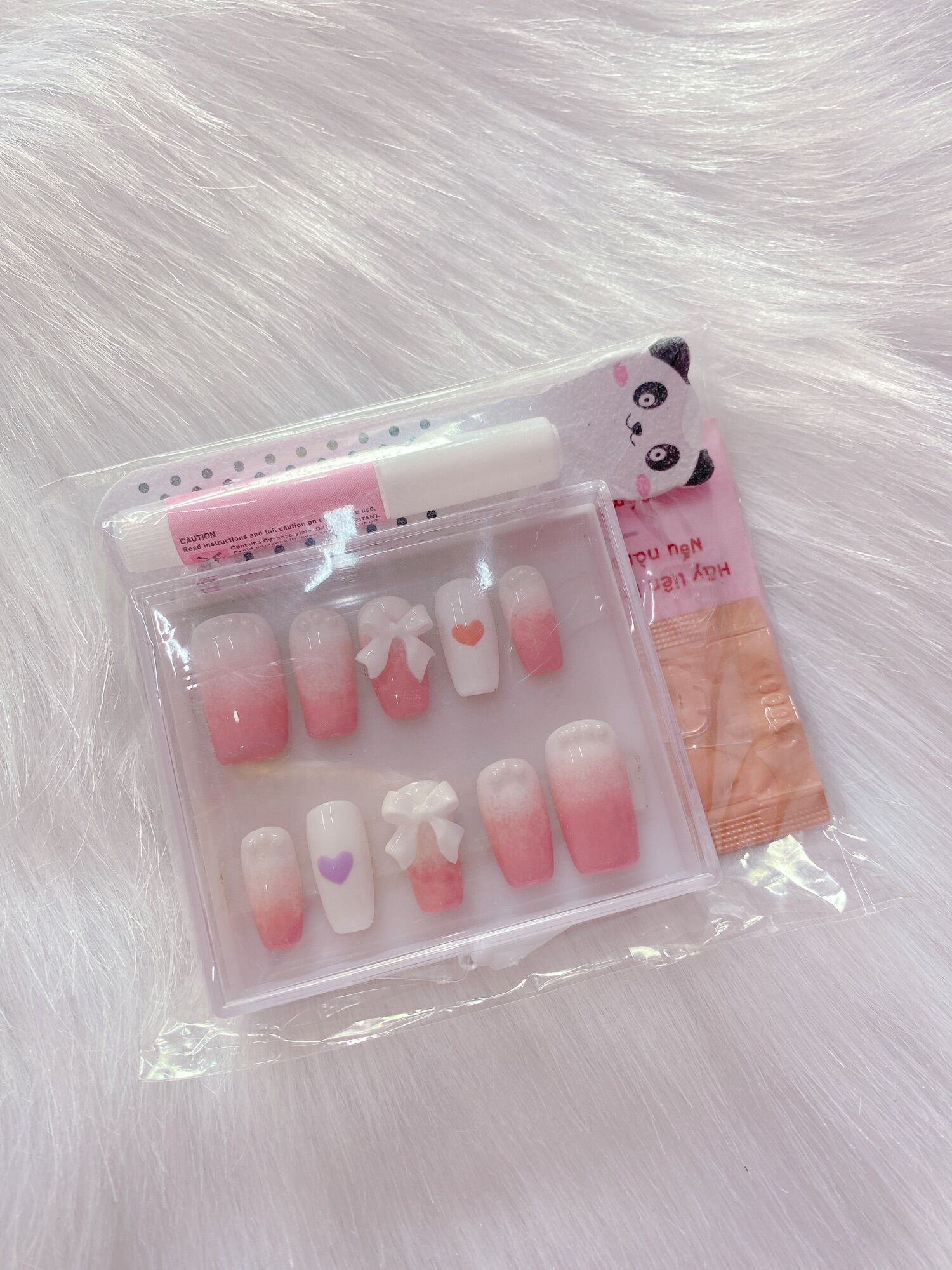 [Inbox cho shop trước khi đặt hàng] Nail box ombre hồng đính charm nơ