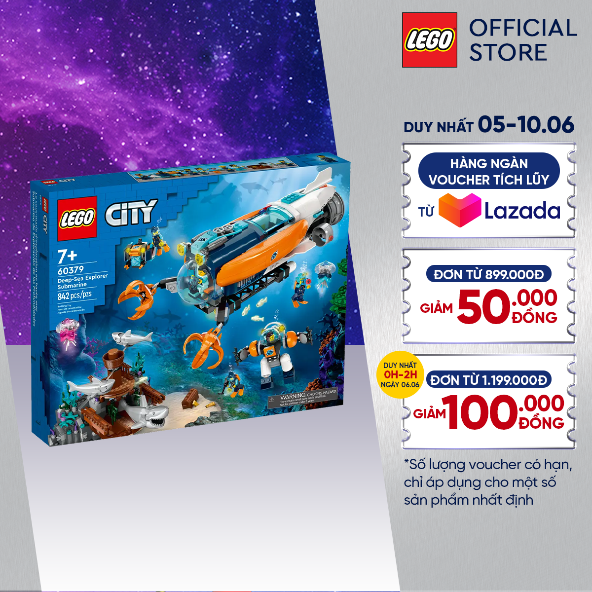 Lego city 60379 đồ chơi lắp ráp tàu ngầm thám hiểm biển sâu