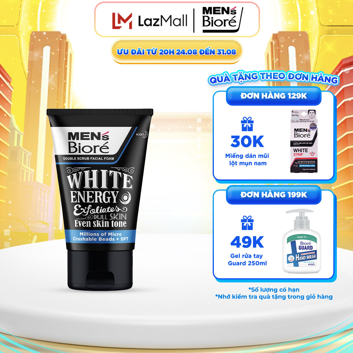Sữa Rửa Mặt Men Biore Hạt Tác Động Kép Sáng Nam Tính 100g