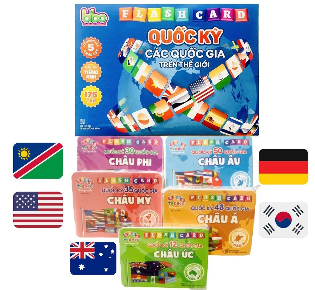 Bộ thẻ học quốc kỳ cờ các nước trên thế giới khổ lớn. Flash card 175 thẻ