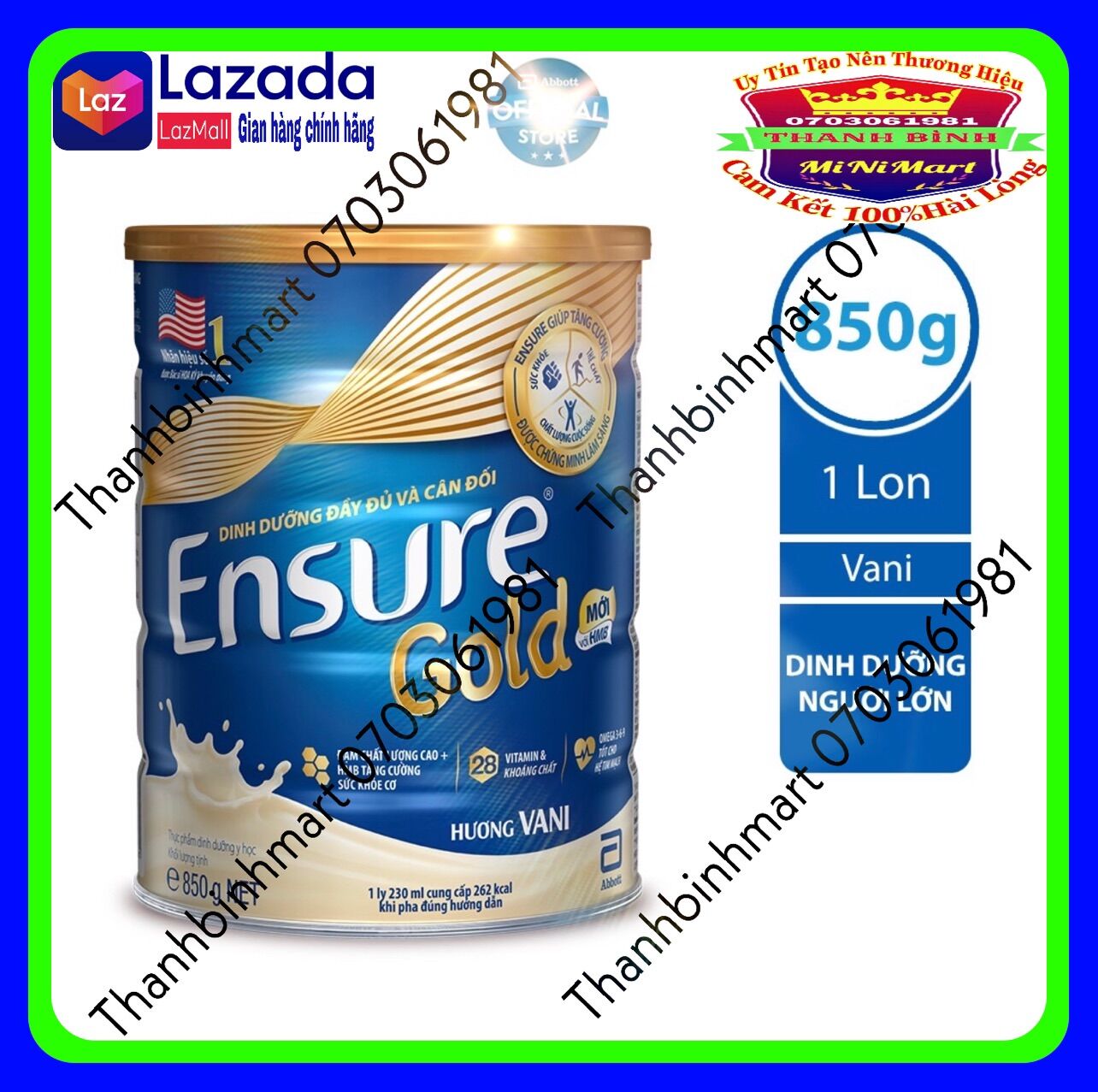 Sữa bột Ensure Gold hương vani 850g date mới