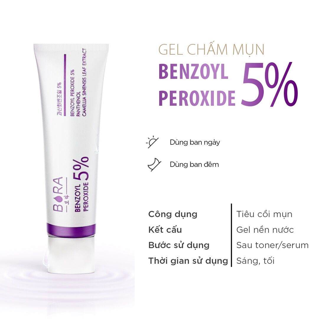 Gel chấm mụn Benzoyl Peroxide 5% Bora 15g.
