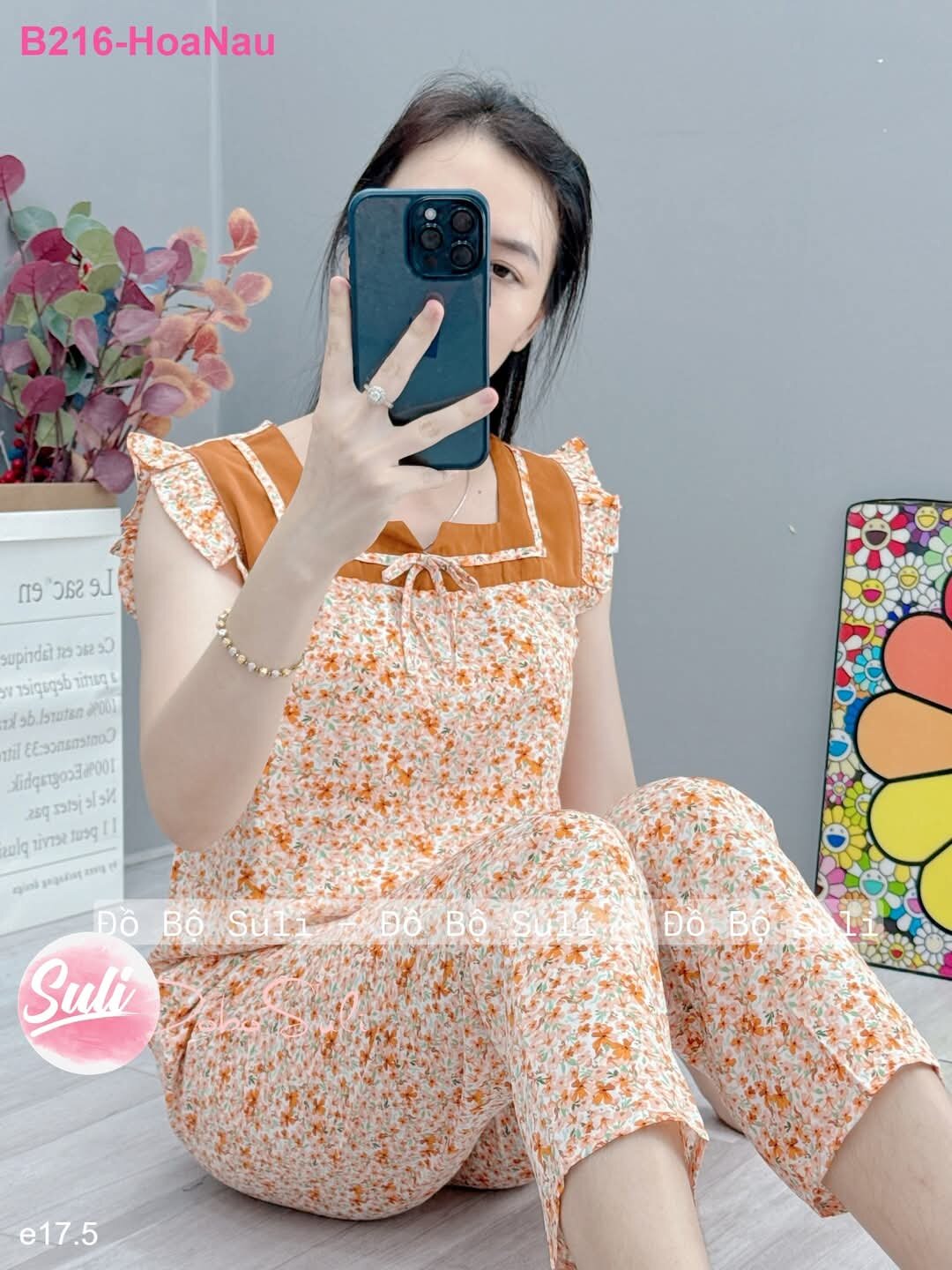 (40 - 80kg) Đồ bộ mặc nhà mango quần 9 tấc có túi bigsize lớn.