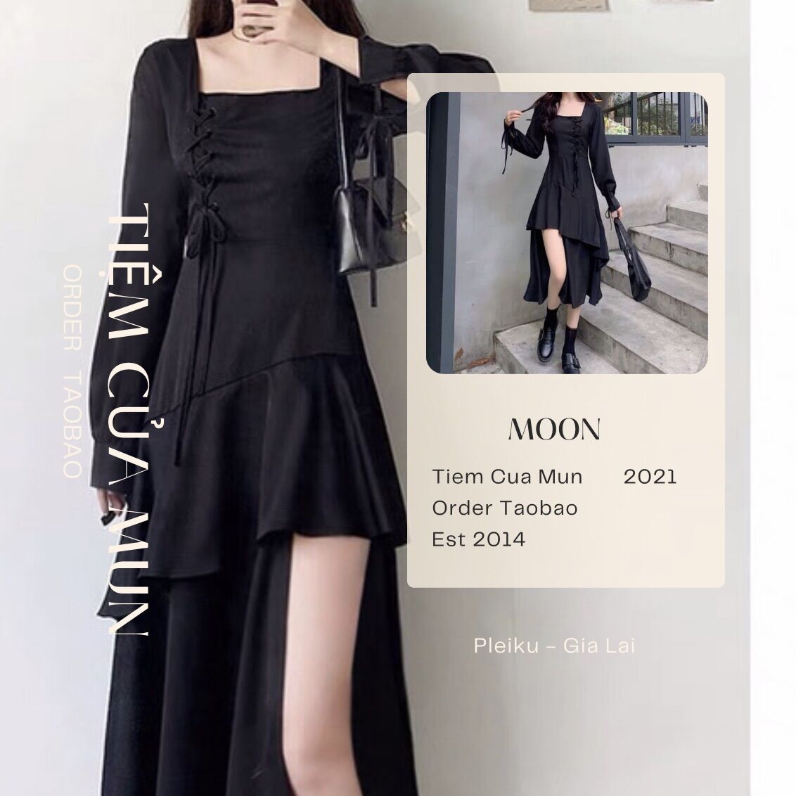 Đầm xẻ tà thắt dây phối tầng
