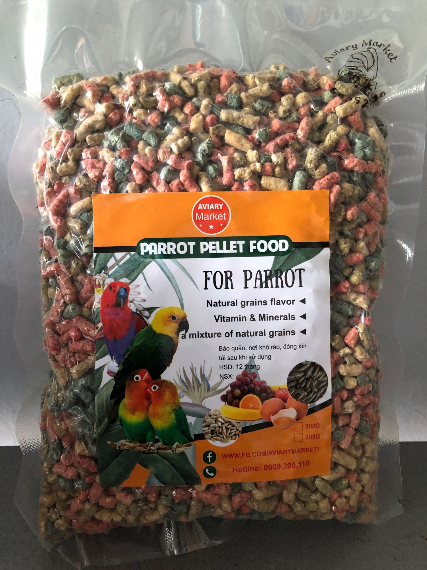 Thức ăn dinh dưỡng cho vẹt ngực hồng, sun, greencheck , amazon túi 500g (cập nhật thêm mẫu bao bì mới)