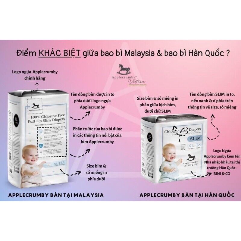 Tã/ Bỉm APPLECRUMBY Overnights dán/ quần đủ size