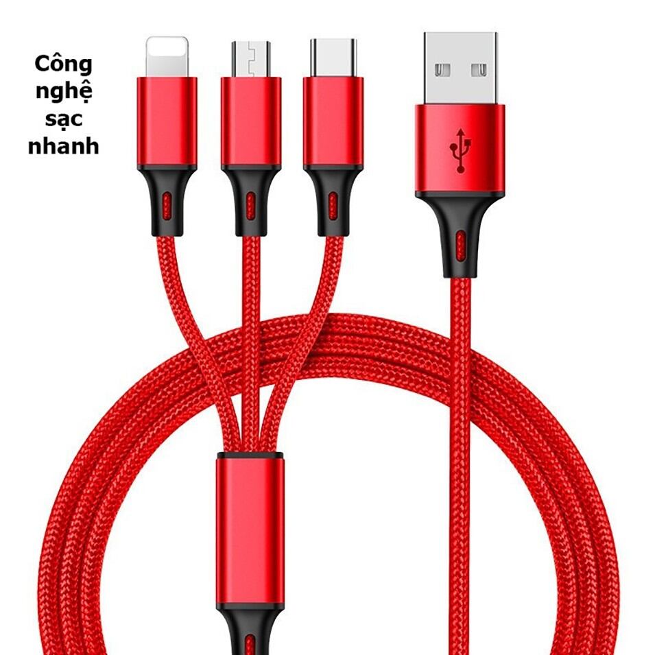 Cáp Sạc 3 Đầu Micro USB,TyPe C... Siêu Bền Siêu Tiện Lợi.