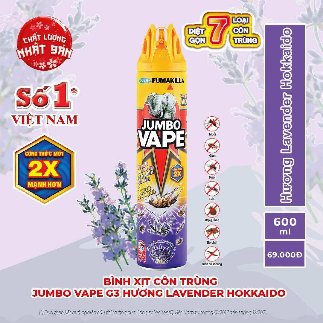 Bình Xịt Côn Trùng JUMBO VAPE 600ml Đủ Mùi