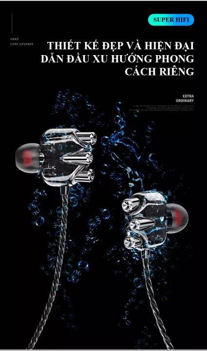 Tai nghe siêu bass a6 màu trong suốt kết hợp loa kép mạnh mẽ độ bền cao/tai nghe siêu bass cổng 3.5mm/tai nghe sieu bass