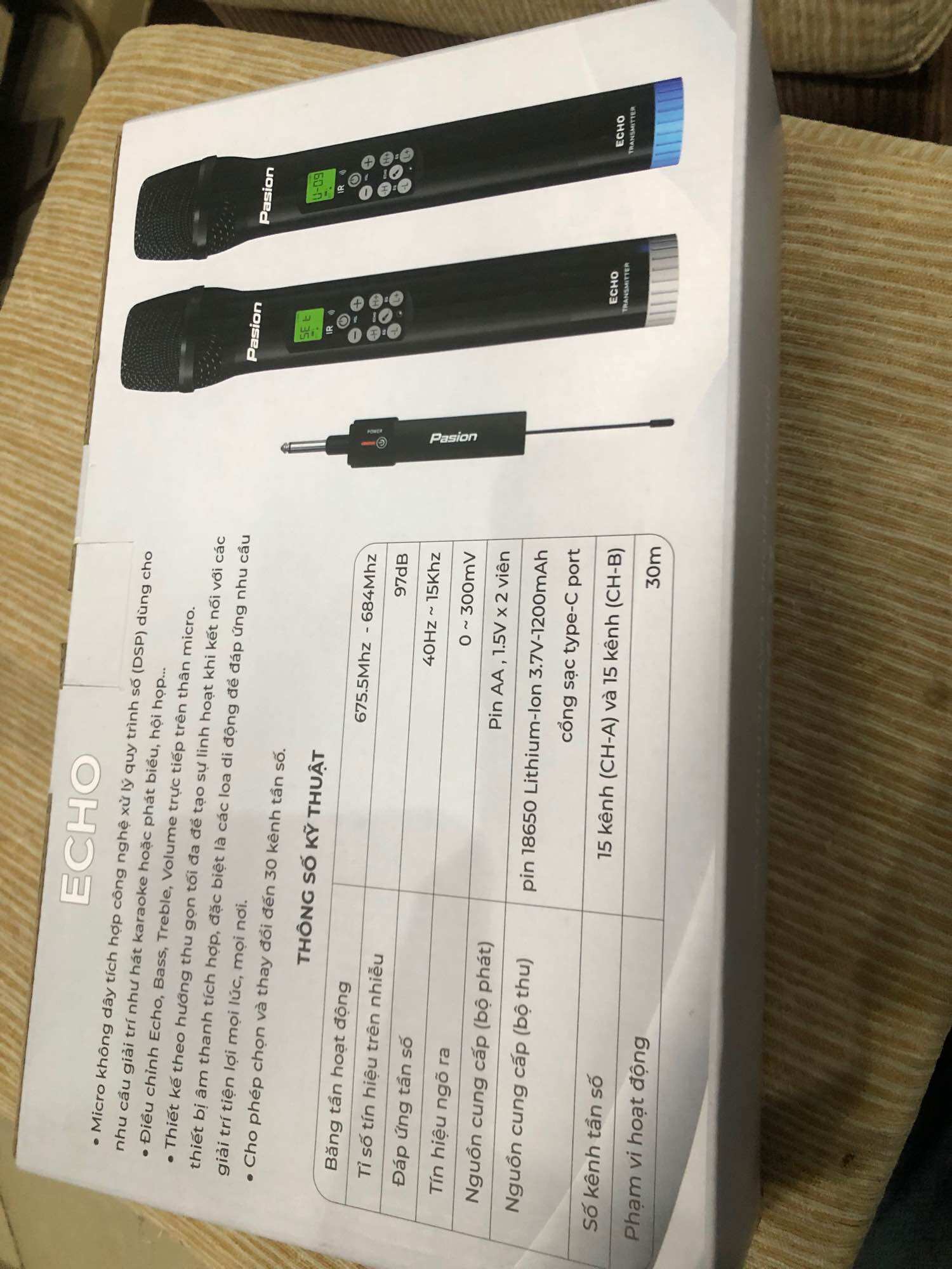 Micro karaoke không dây DSP Paramax Pasion Echo (Dòng micro cực hay, chống hú, tương thích Bose, JBL, Sony)