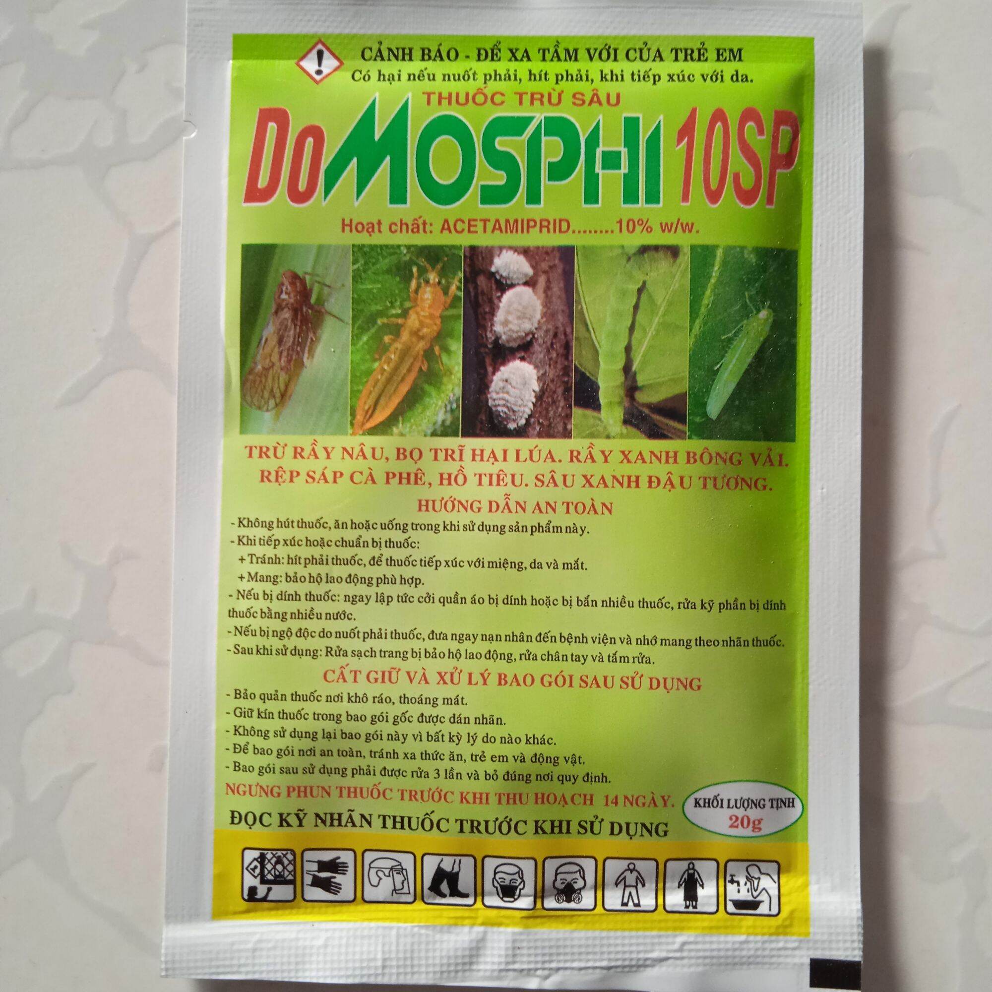 Thuốc trừ rầy rệp Domosphi 10SP phòng trừ rầy trắng, rệp sáp, bọ trĩ, cào cào, ve sầu, rệp vảy,...