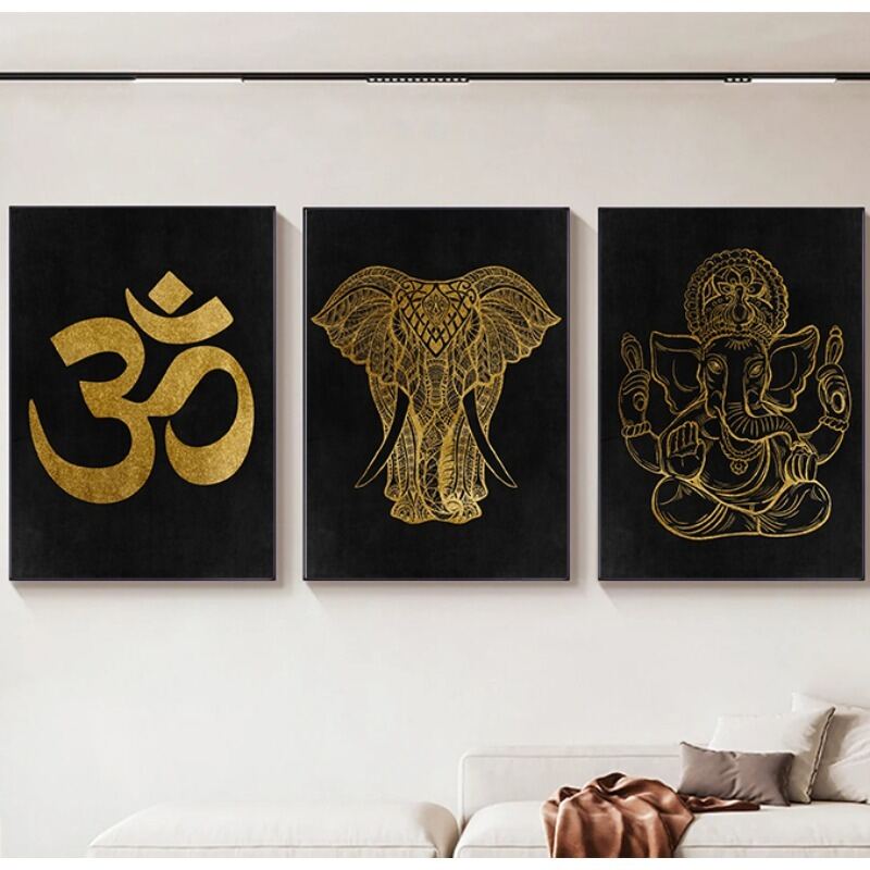 Voi Vàng Chúa Ganesha Nghệ Thuật Poster In Canvas Hiện Đại Ấn Độ & Ấn Độ Giáo Biểu Tượng Thiết Kế Tối Giản Cho Trang Trí Phòng