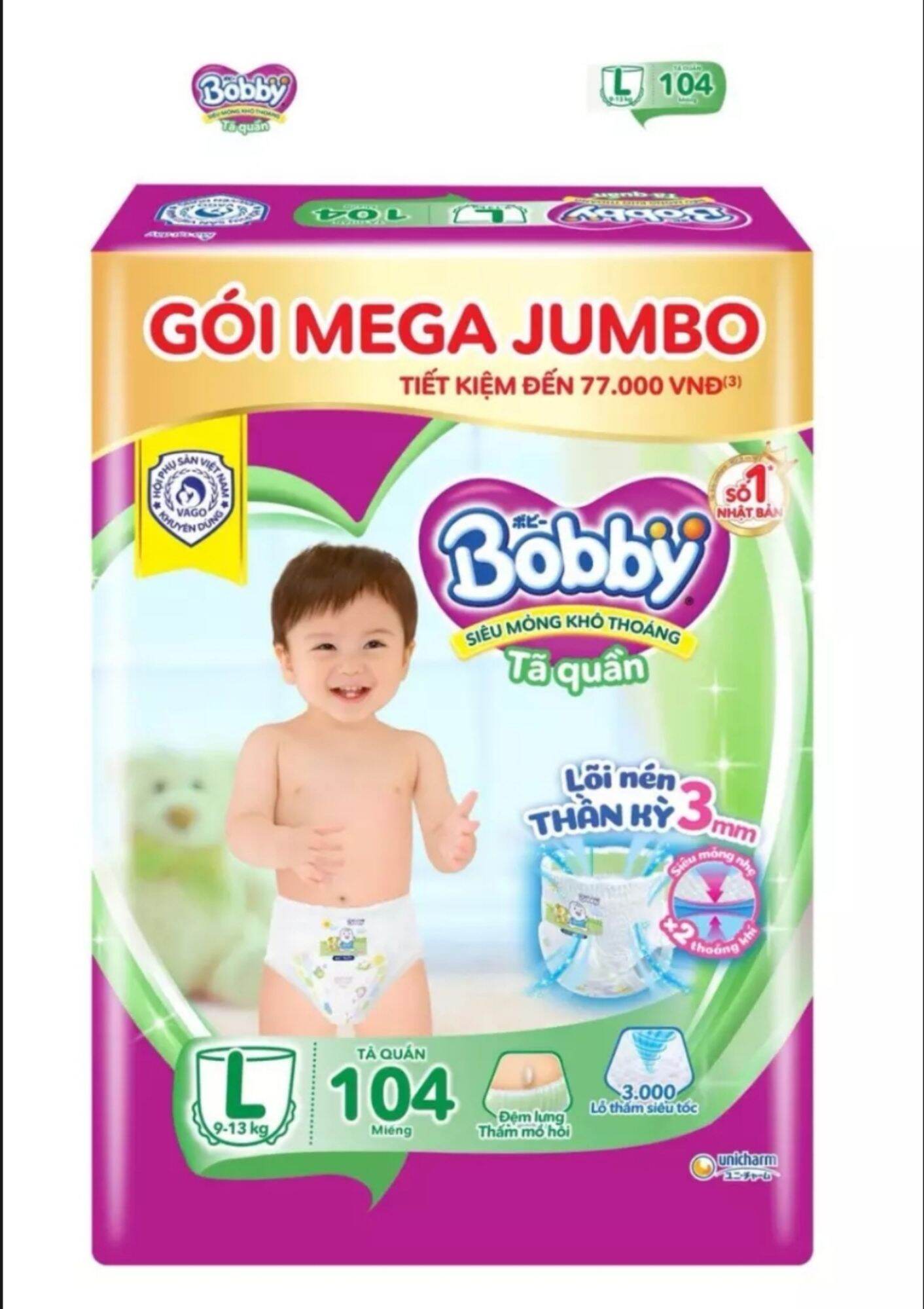 [Freeship HCM]Tả quần Bobby L104 lõi nén thần kỳ Mega jumbo loại mới date mới