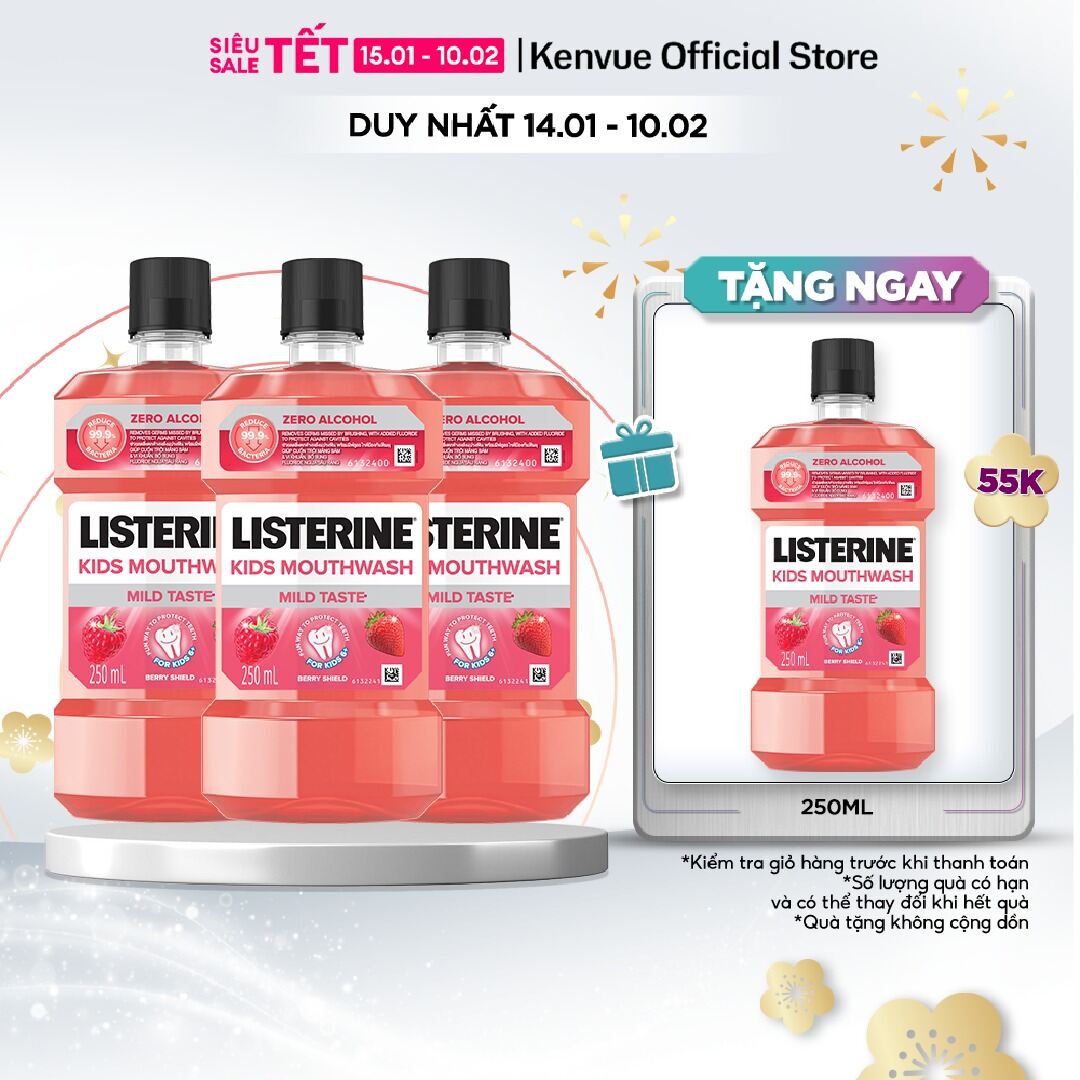 Bộ 3 chai Nước Súc Miệng Listerine Kids Mouthwash with berry shield Dành Riêng Cho Trẻ Trên 6 Tuổi 2
