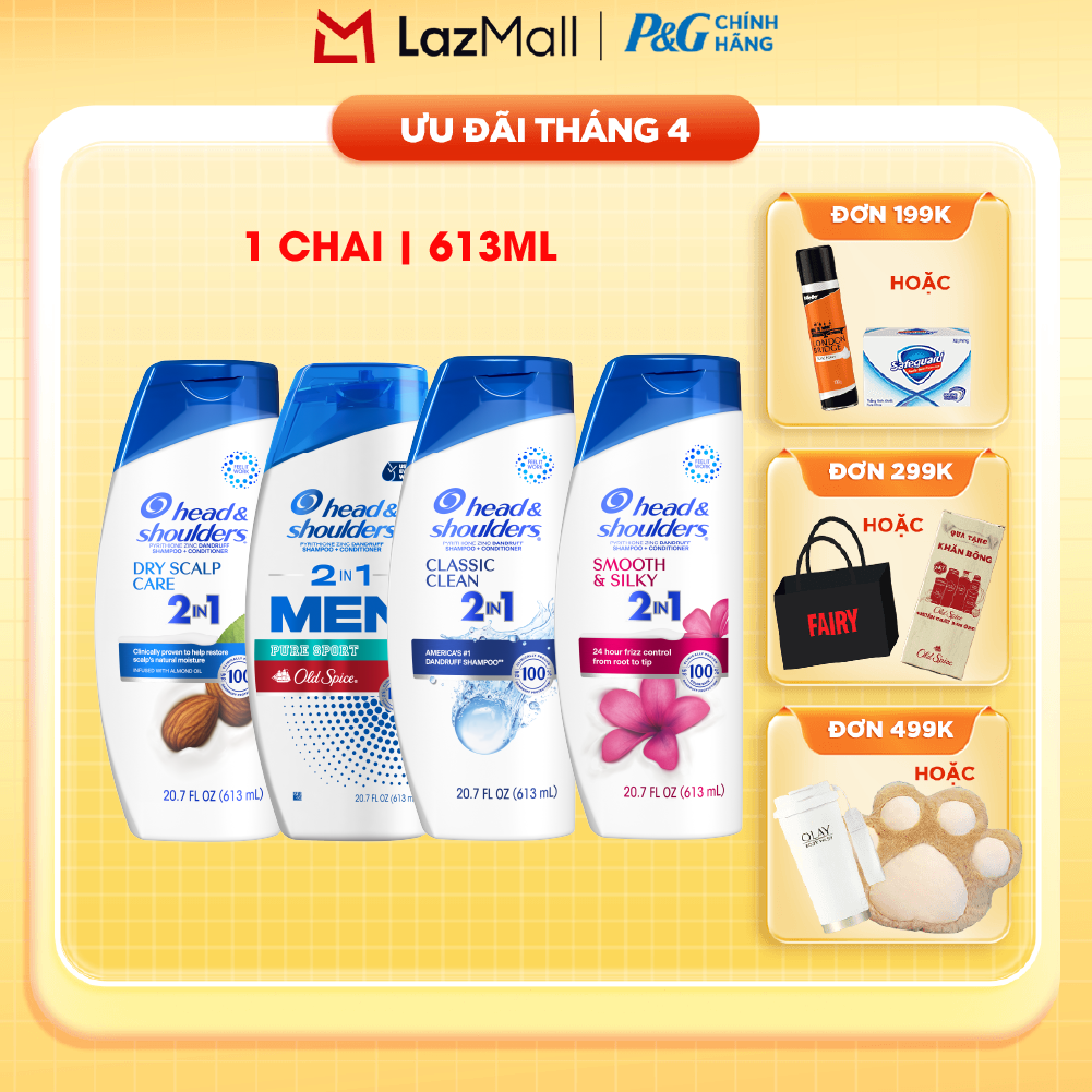Dầu Gội Xả HEAD  SHOULDERS Nhập Khẩu Mỹ Sạch Gàu 2IN1 Hương Dry Scalp Care/ Old Spice Pure Sport/ Classic Clean/ Smooth  Silky Chai 613ML