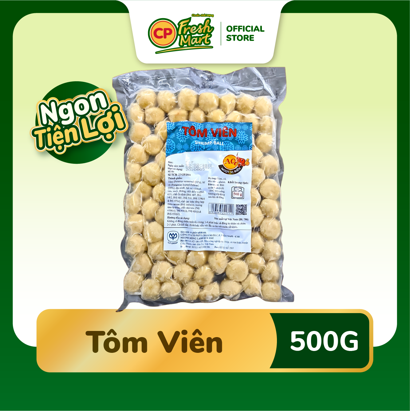 Tôm Viên CP Gói 500G - Ngon Tiện Lợi - Ăn Vặt Đồ Chiên - Viên Thả Lẩu - CP Fresh Mart