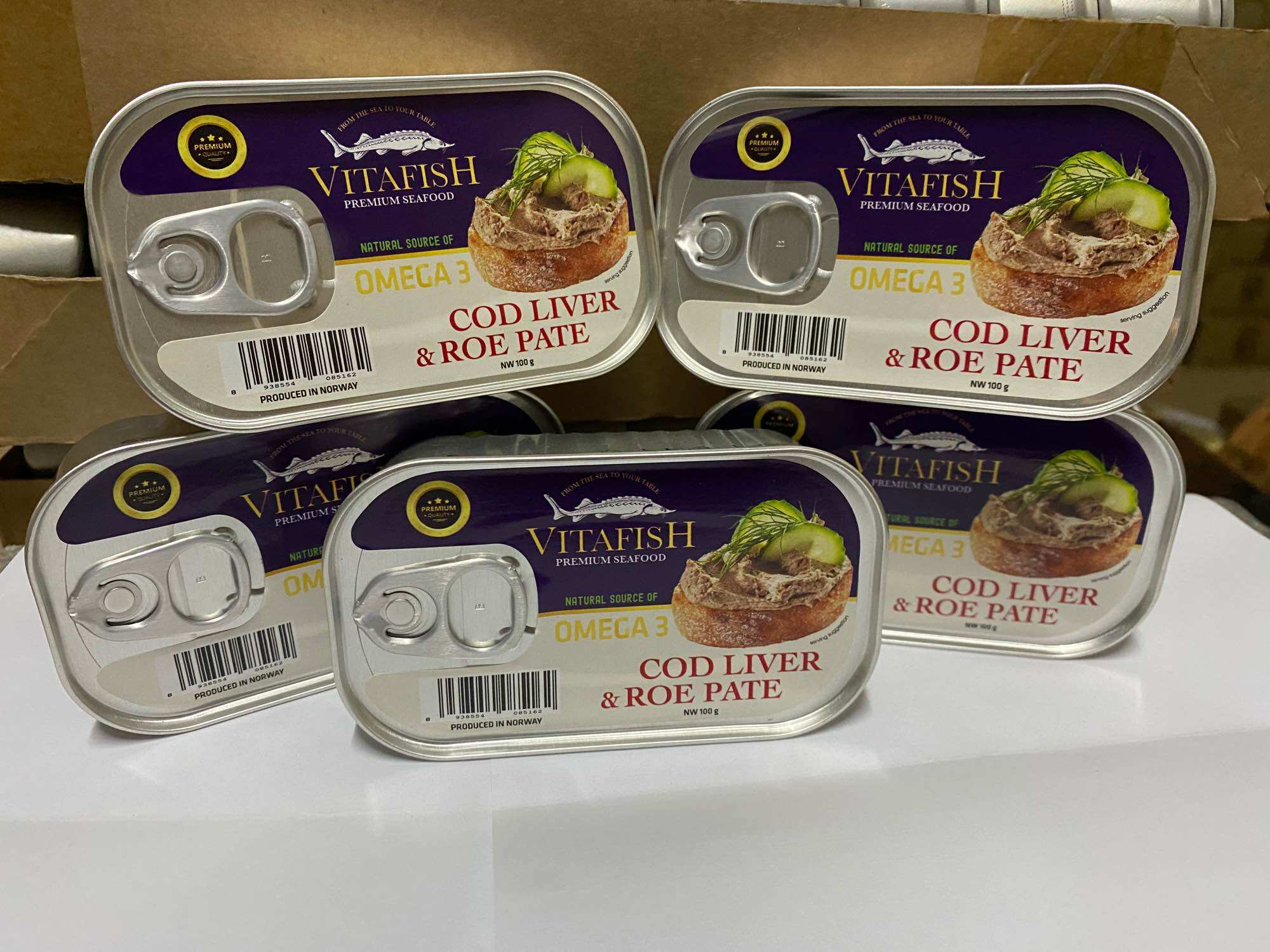 Combo 5 Hộp Pate Gan Cá Tuyết Và Trứng Cá Tuyết Vitafish Premium 100G - Pa Tê Cá Tuyết Đóng Hộp Ăn Liền Giàu Omega-3, Vị Béo Mịn, Set 5 Hộp Tiết Kiệm Cho Gia Đình & Làm Quà, Sản Xuất Tại Na Uy, Nhập Khẩu Chính Ngạch - Russian Mart VN