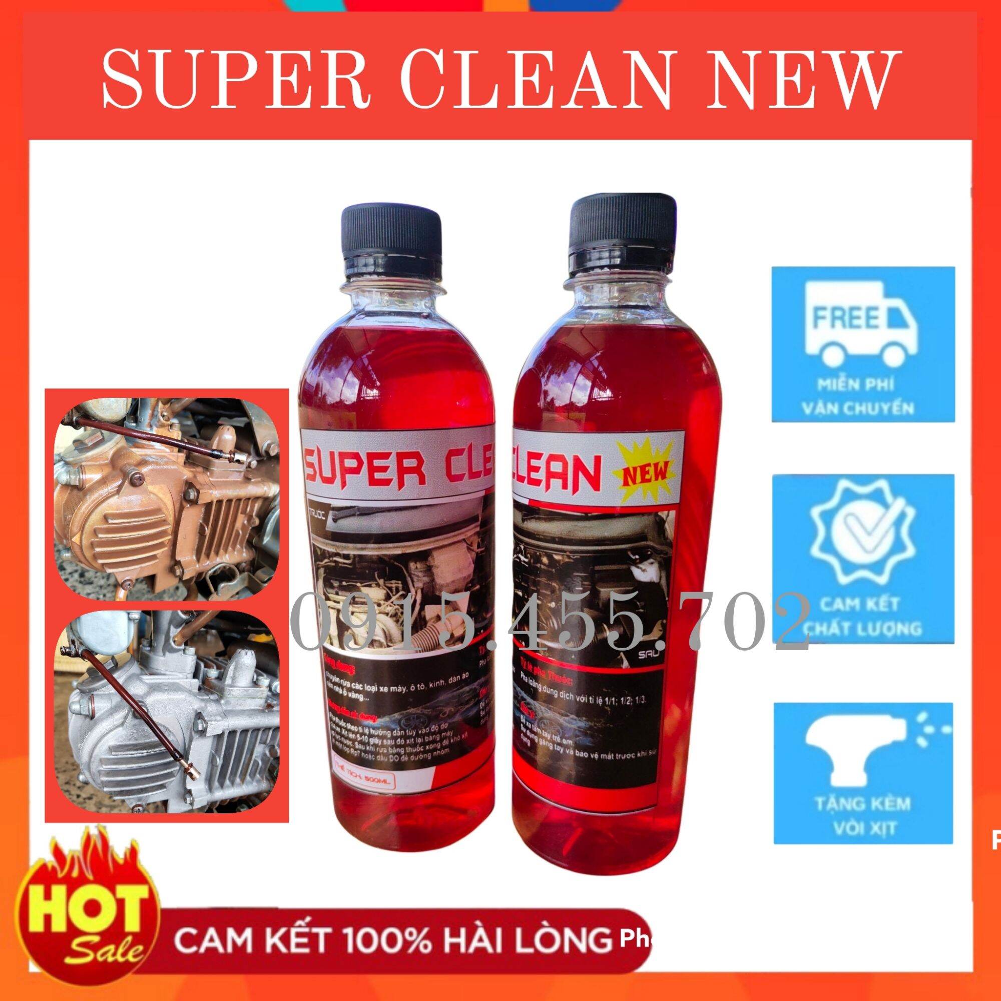 [TẶNG KÈM VÒI XỊT] COMBO 2 CHAI DUNG DỊCH TẨY RỬA ĐẦU BÒ LỐC MÁY SIÊU SẠCH SUPER CLEAN NEW